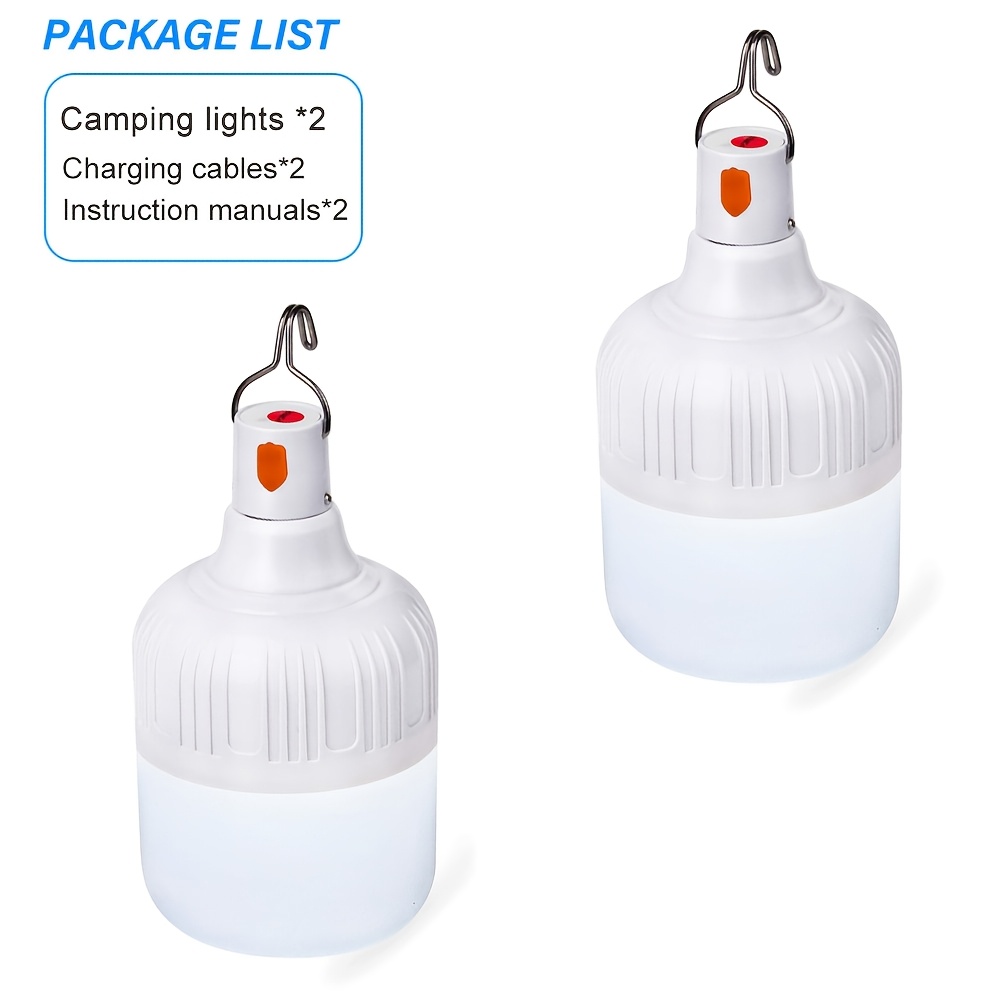 Image of 2pcs Rechargeable Led Camping Lanterns, Dimmable Led Bulb, 3 Lighting , Rechargeable Hanging Tent Light, Ip44 Portable Emergency Light, Ideal For Camping, Fishing, Travel, Hiking, And Emergencies