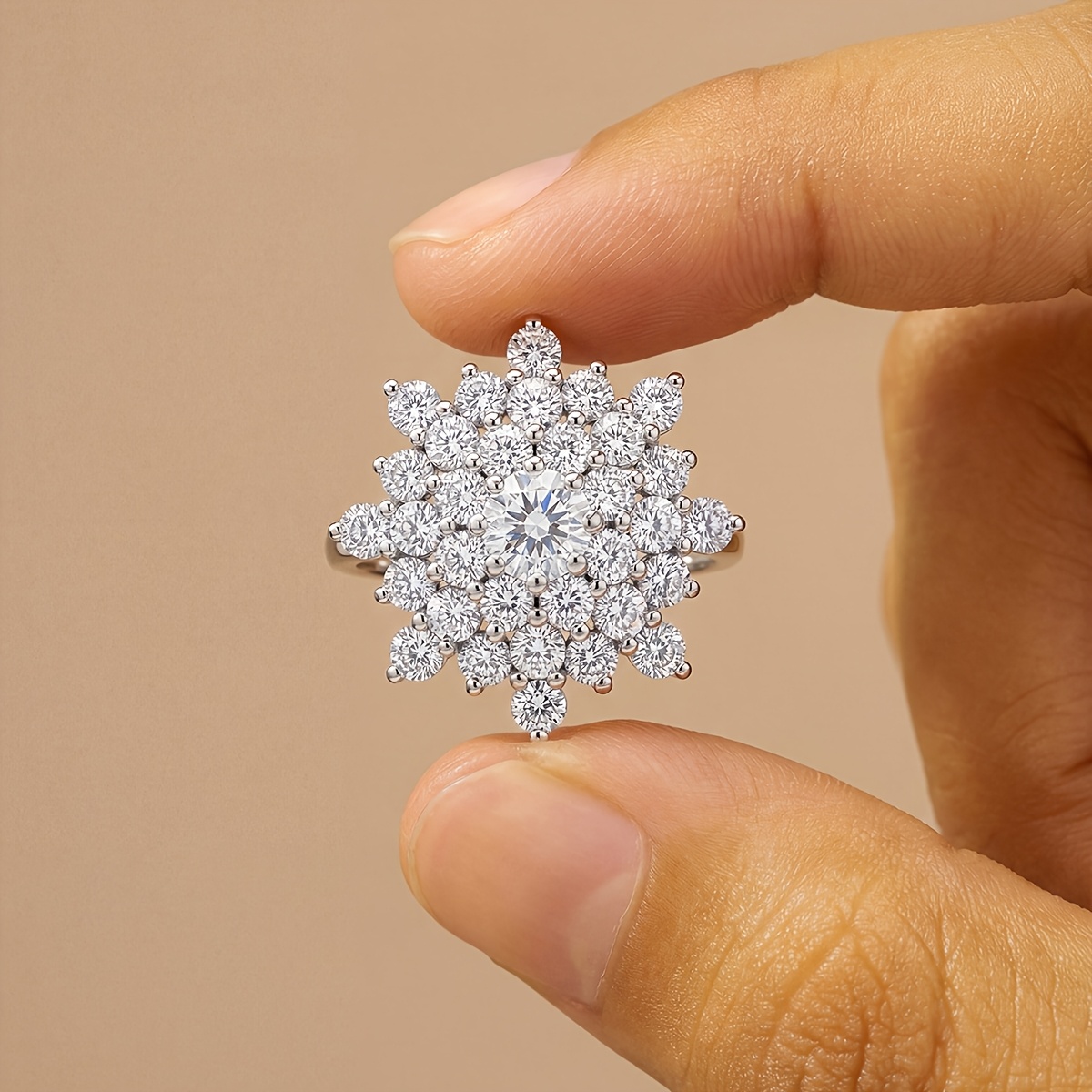 Women's Luxury Snowflake Engagement Ring, Sparkling Promise
