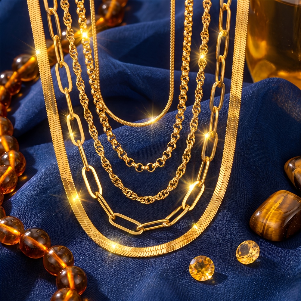 TEMU Ensemble de 5 pour femmes en acier inoxydable, collier de mode plaqué or , taille 45+5 cm/17,7+1,96 pouces, étanche et à l', idéal pour offrir,