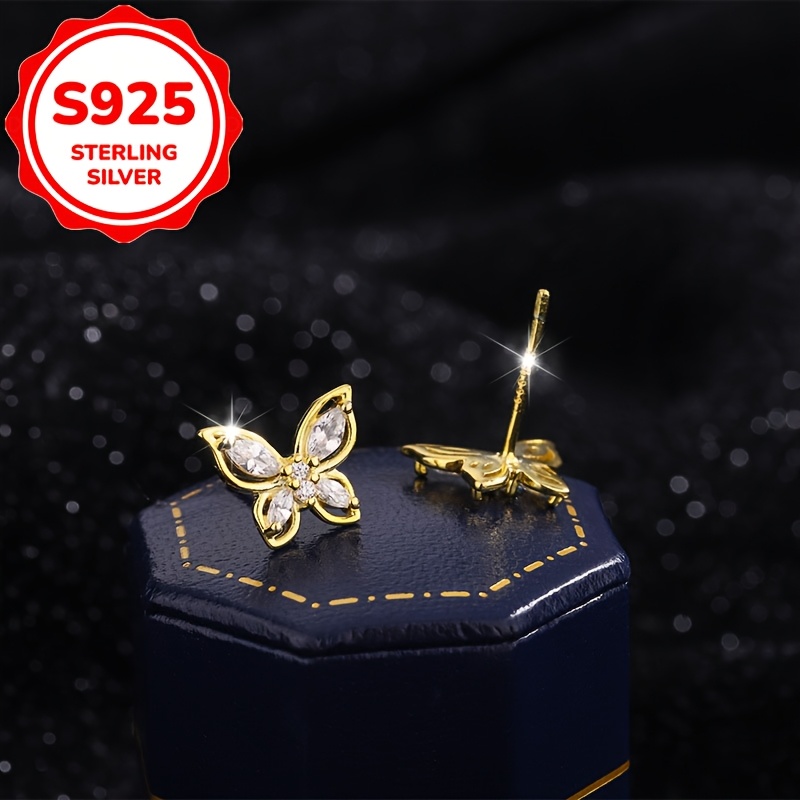 Women's S925 Sterling Silver Butterfly Stud Earrings