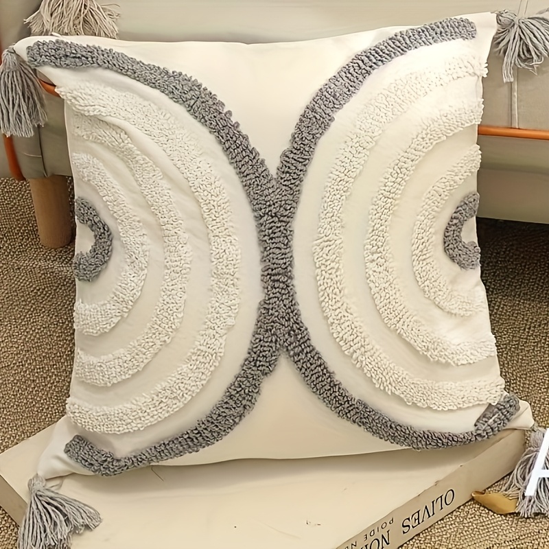 1pc Velvet Geometric Embroidery Pillowcase Bedroom Living Room Sofa Pillow Replacement Cover Home Decor Detachable Washable