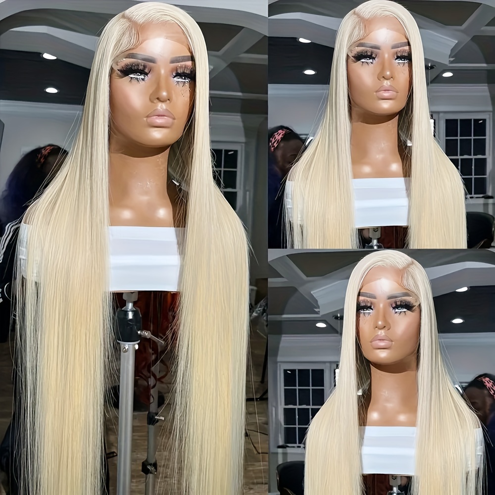 TEMU Blonde Long Straight Hair Wigs 13x5x1 Synthetic Lace Front Wig 613 Blonde Synthetic Wig For Fashion Women Hd Lace Glueless Wig Heat Resistant