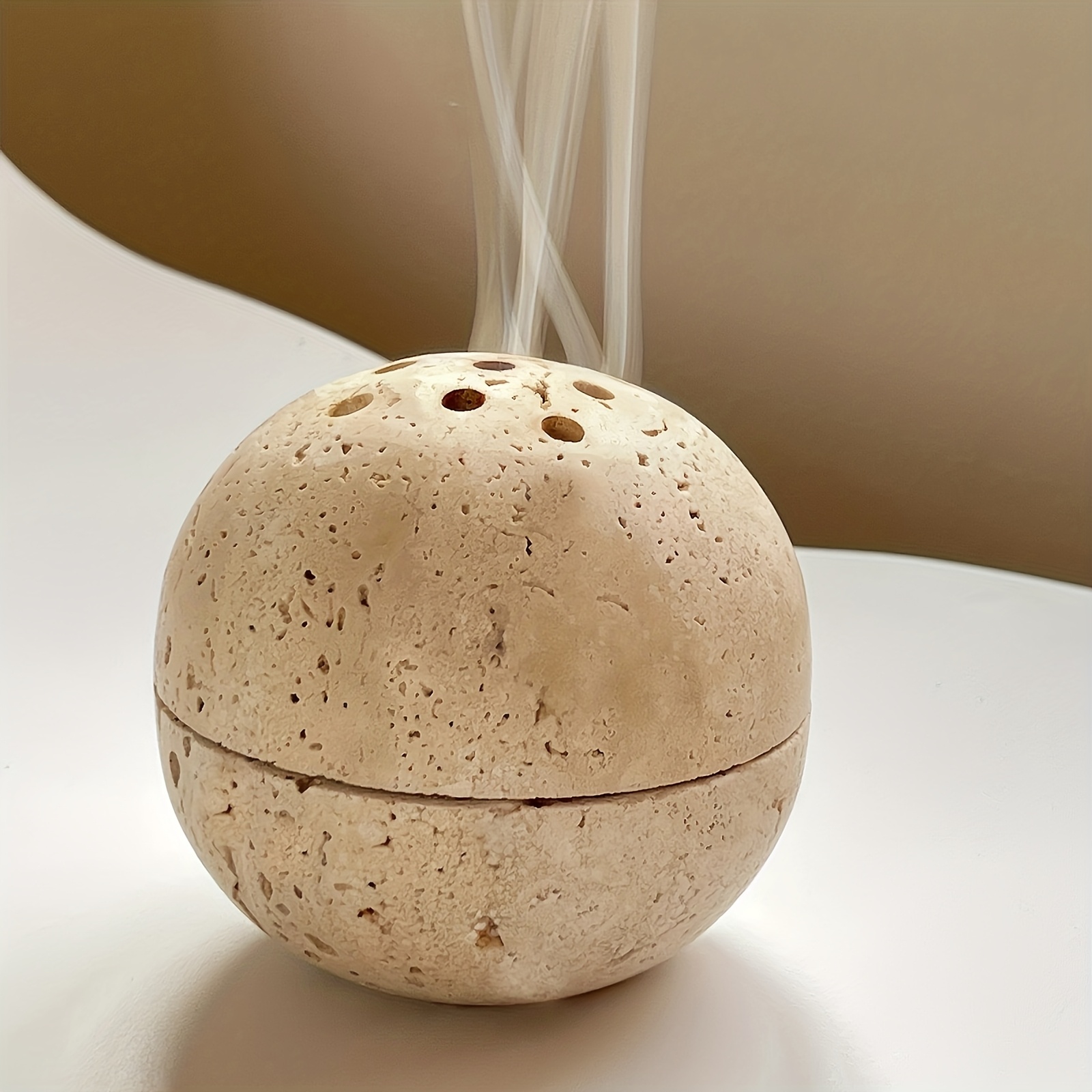 Travertine Incense Holder - Textured Spherical Bowl For Sage Bundles, Palo And Frankincense | Zen Decor For Meditation Spaces, Living Room, Bedside Table