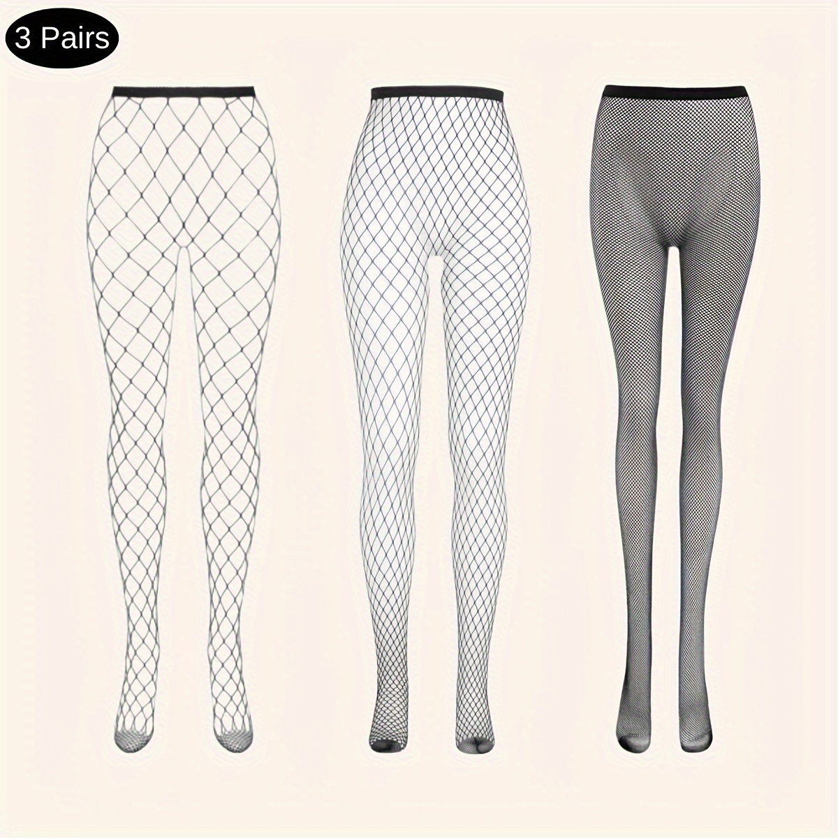 3pcs Plus Size Black Fishnet Tights - High Waist, Hollow-Out Design for Women | Stretchy & Breathable Nylon Blend Pantyhose, Transparent, Suitable for Various Occasions