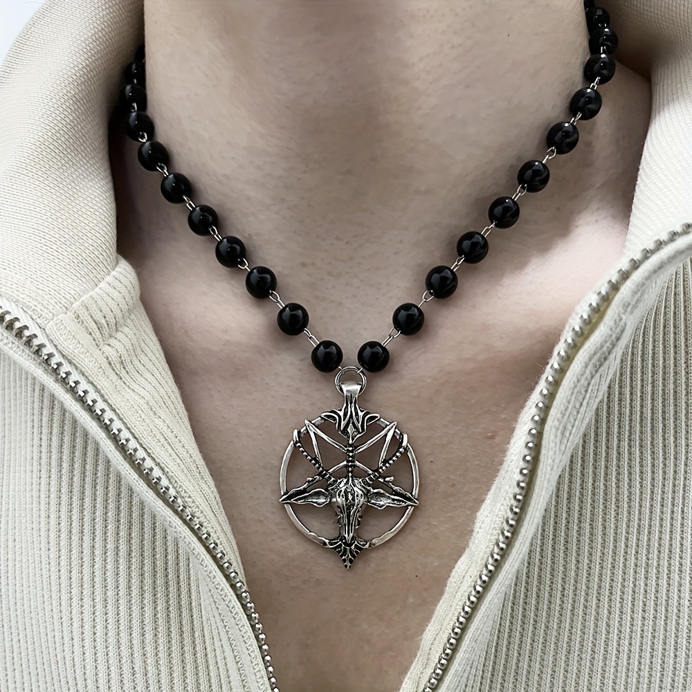 

Goat Head Bead Necklace, Gothic Baphomet Pentagram Pendent Choker Mystic Witch Personality Special Cool Style Party Daily Wear Jewelry Gift Accessories For Women