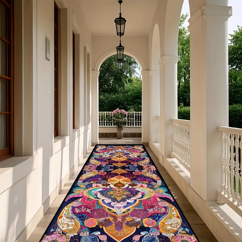 TEMU 1pc Persian Pattern Machine-washable Mat - 100% Polyester Large Area Mat (â¥2.16mÂ²) With Vibrant Room, Bedroom, Weddings, Cafes, Hotels, Outdoo