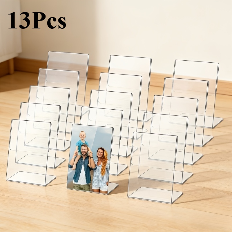 TEMU 13pcs Acrylic Stand Set, Upright And Angled Transparent Photo Frames, Menu Tabletop Stands, Suitable For Desktop Displays, Weddings, Offices,
