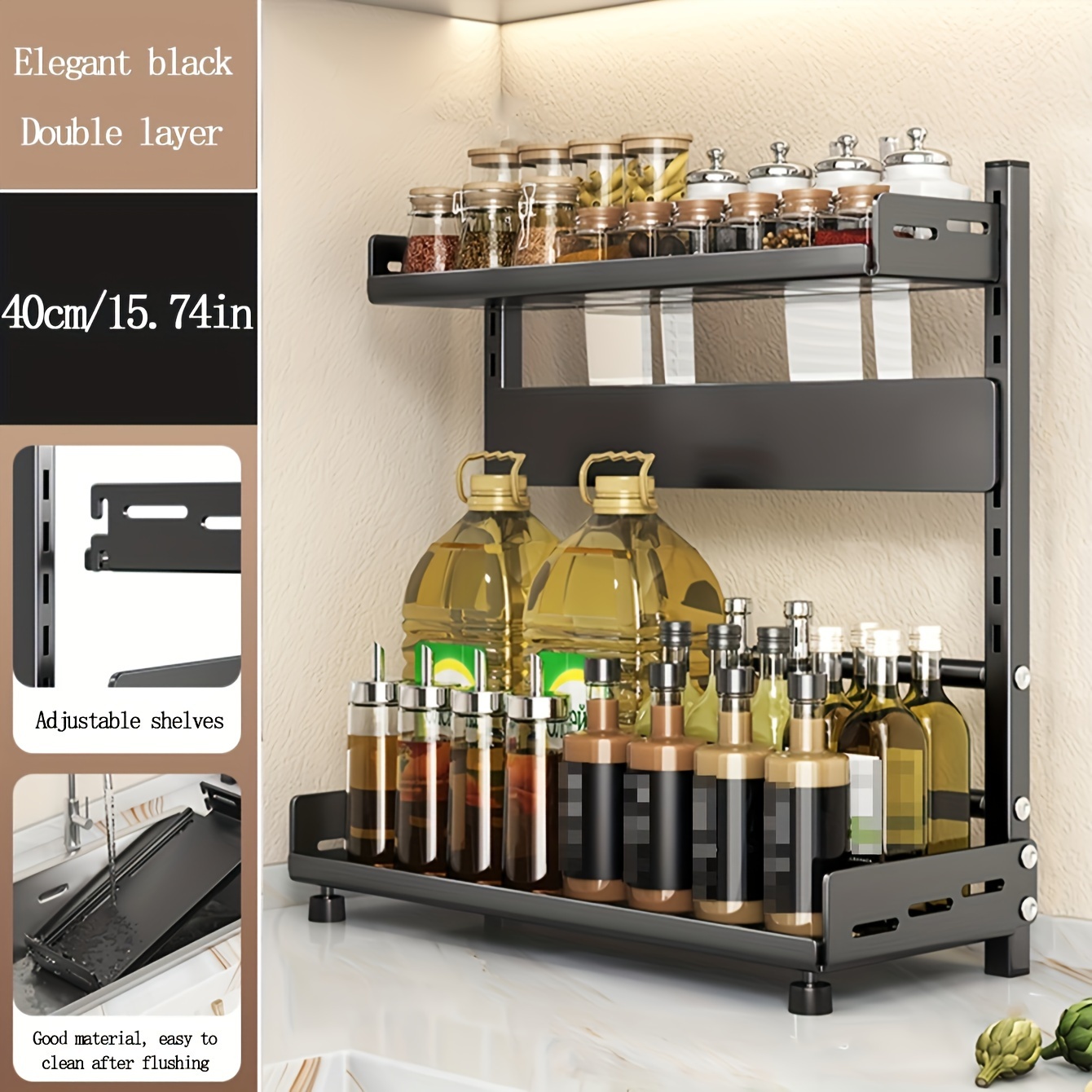 1pc steel multi tier spice rack for kitchen countertop versatile layered shelving for organized spice storage suitable for home kitchen and restaurant details 9