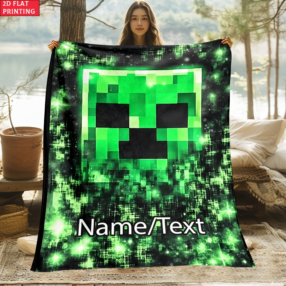 TEMU 1pc Custom Name Green . Portable Blanket-lightweight Home Furnishings Bedding Blanket Suitable For Travel Camping Living Rooms Offices Sofas