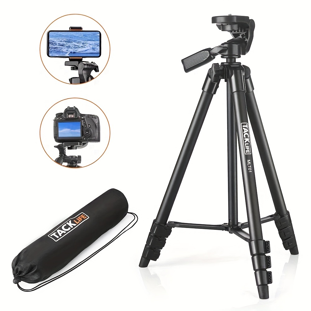 

55-inch Aluminum Camera Tripod With Phone Mount, Lightweight And Stable, 3-section Telescoping, Includes Carry Bag For Selfie, Travel & Outdoor Activities