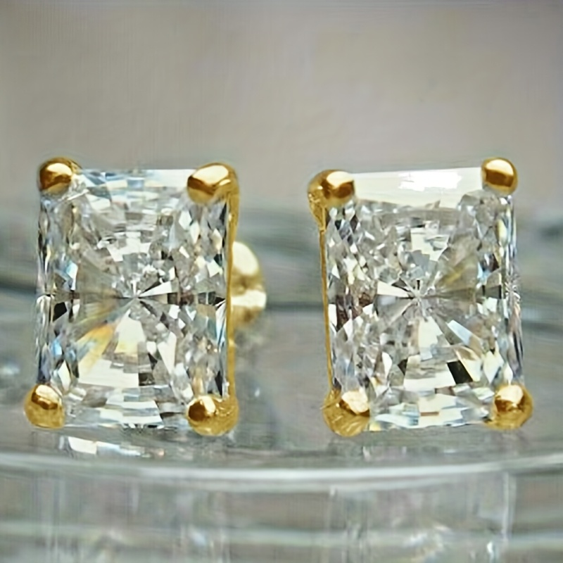 Women's Classical Square Zirconia Stud Earrings, Elegant Wedding