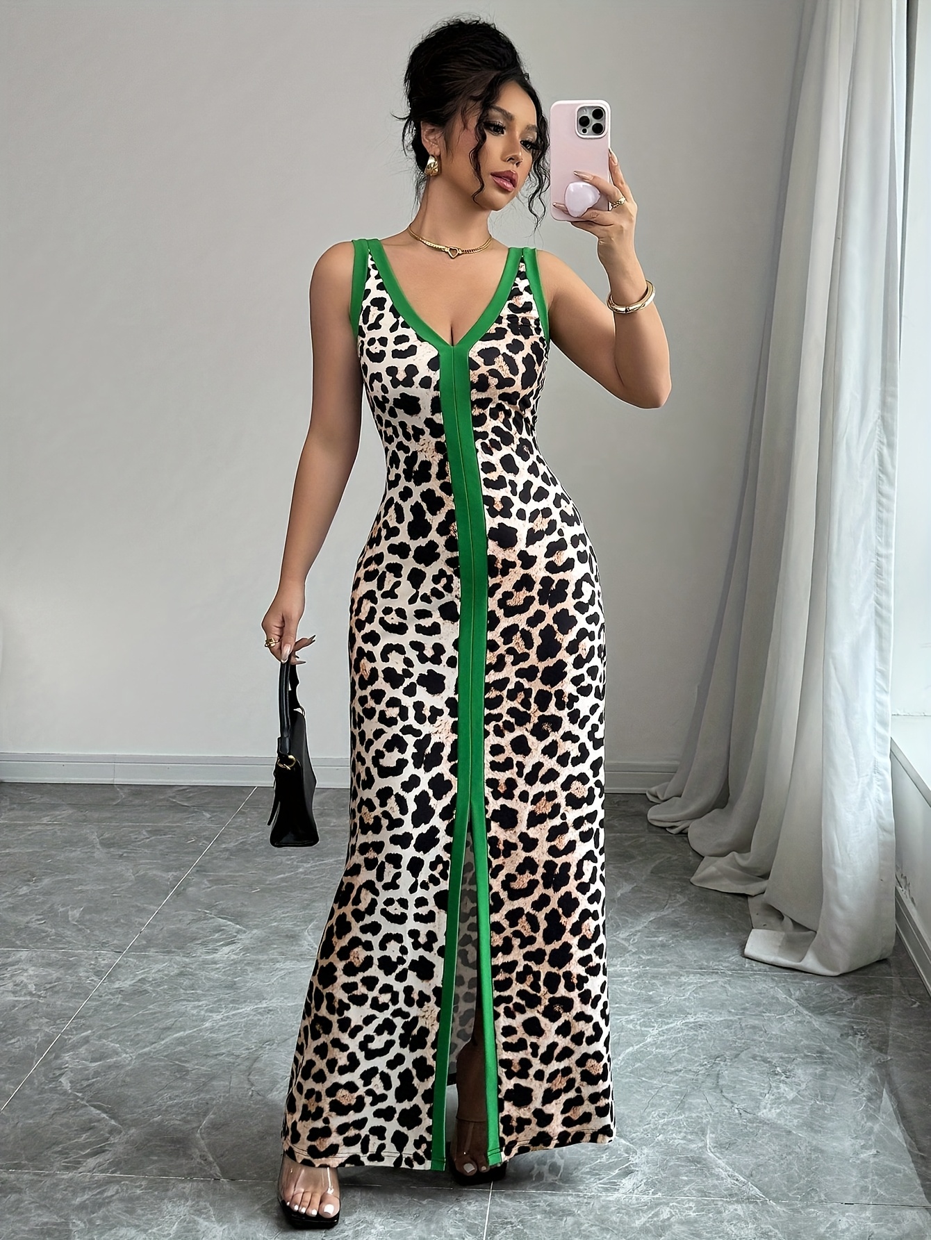 chinese dress ladies Classic and Versatile Leopard Print Maxi Dress for Women