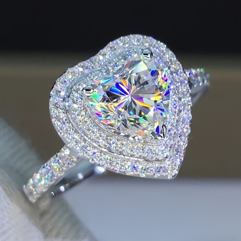 E-shop 1 eleganter luxuriöser Verlobungsring für Damen mit herzförmigem synthetischem Zirkonia, herzförmiger Ring für Damen, Valentinstagsgeschenk,