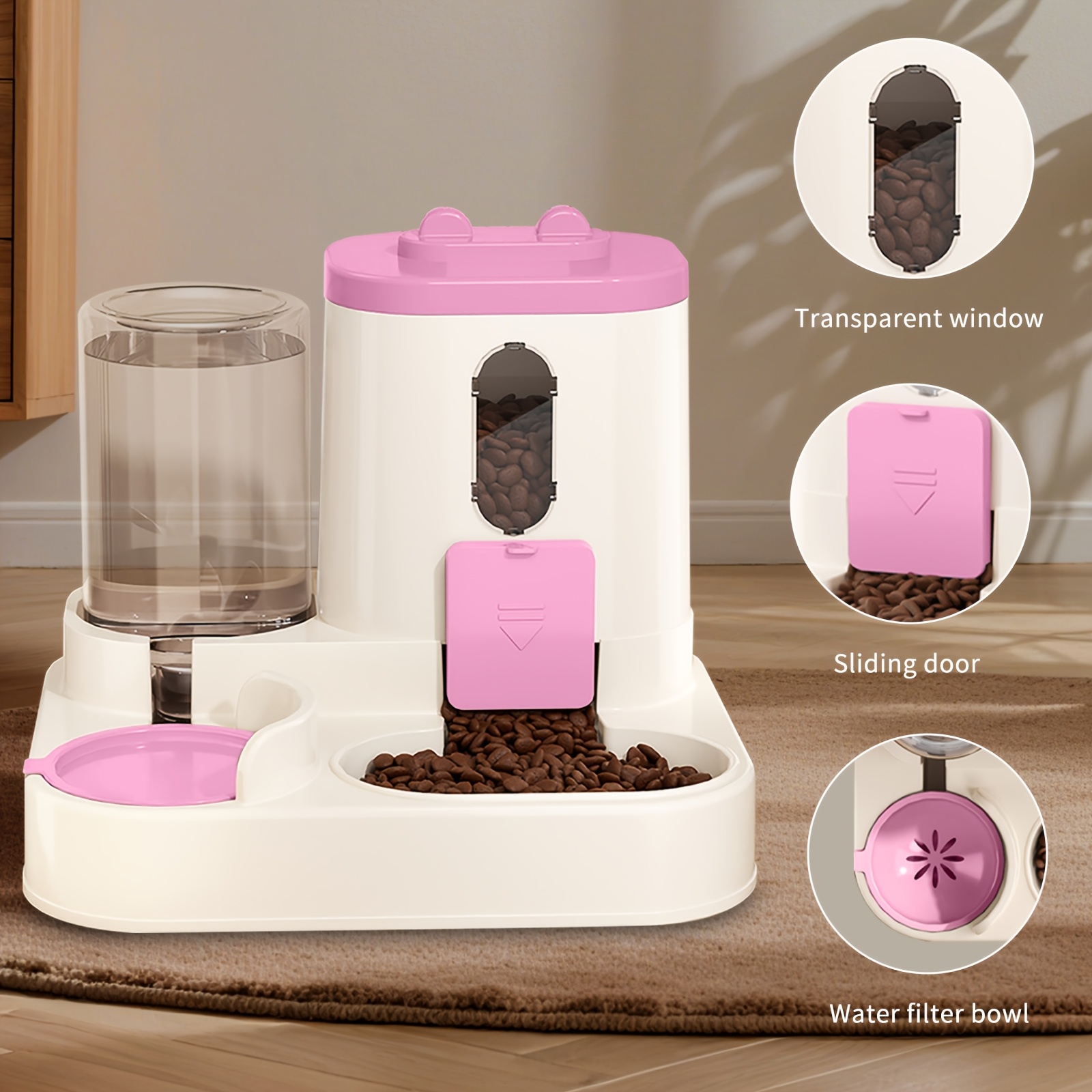 Gravity Cat Feeder And Water Dispenser, 2 in 1 Automatic Cat Feeder + 80 Pet Wet Wipes, Large Capacity Self Feeding for Small Medium Dog Puppy Kitten, Without Battery