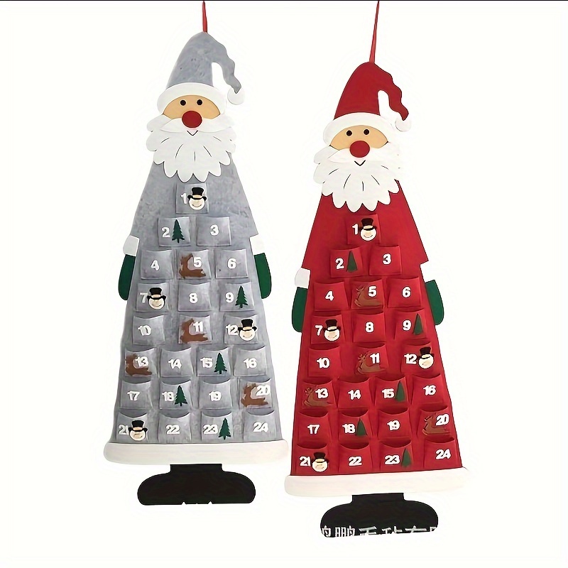 

Felt Santa Claus Christmas Advent Calendar Tree, Wall Hanging Countdown Decor With Pockets, Festive Holiday Non-lit Decoration - Christmas Holiday Decor Accessory