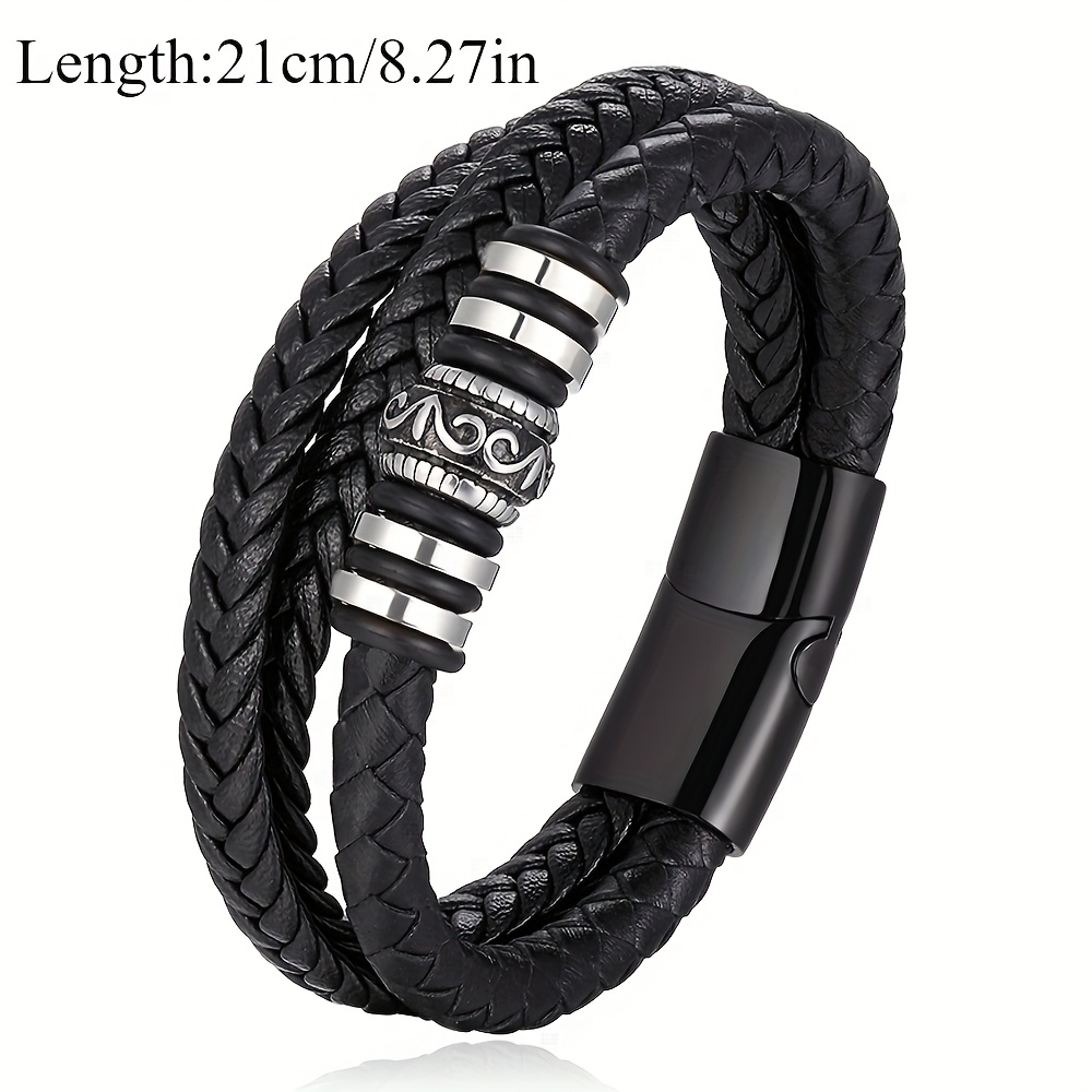 Men's Braided Leather Bracelet Adjustable Wristband