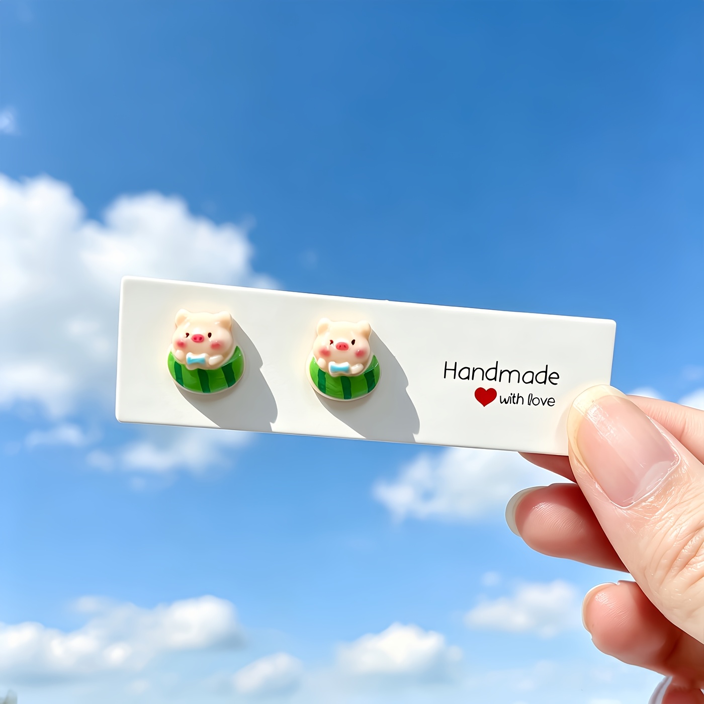 2pc Macaron Color Pig Stud Earrings Set, Cute & Fun