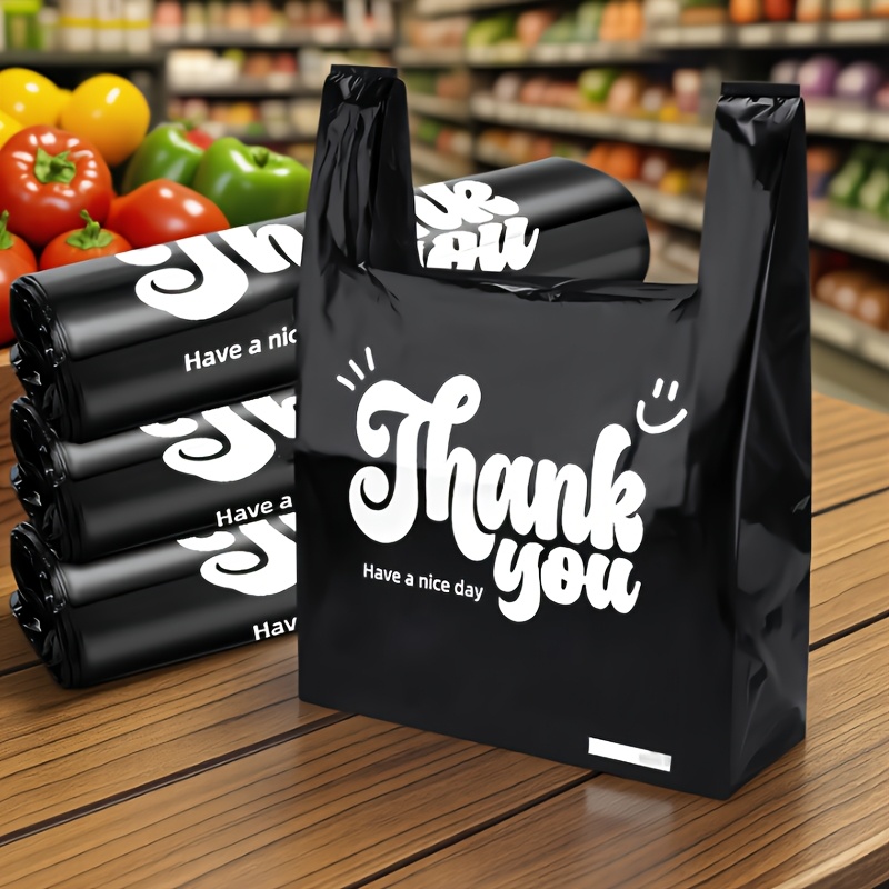 Image of 2 Bundles Of 140 Black Plastic Bags Suitable For T-shirts, Groceries, Takeout, Restaurants, And Retail Shopping, In Bulk For Small Businesses