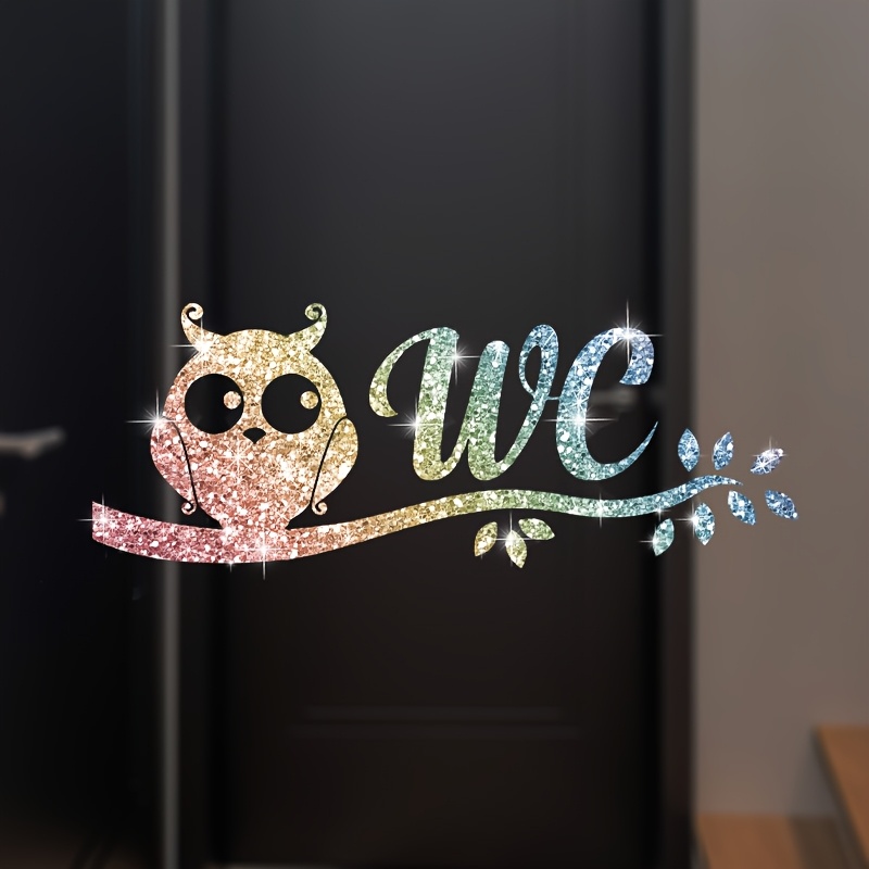 Image of 1pc Art Deco Owl Wall Sticker, Self-adhesive Door Decal, Removable, Suitable For Bedroom, Entrance, Living Room, Cute Owl With Leaves And Twigs Home Decor