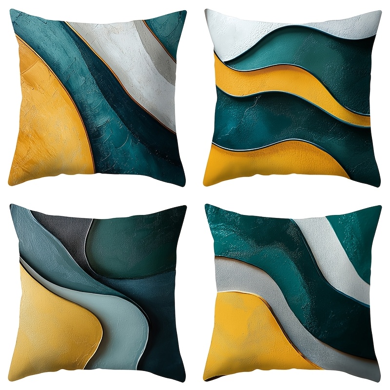 TEMU 4pcs, Boho Style Pillowcase, Yellow, Green, Pattern, Warm And Comfortable, Beautiful And Practical, 17.72 Inches * 17.72 Inches, Suitable For