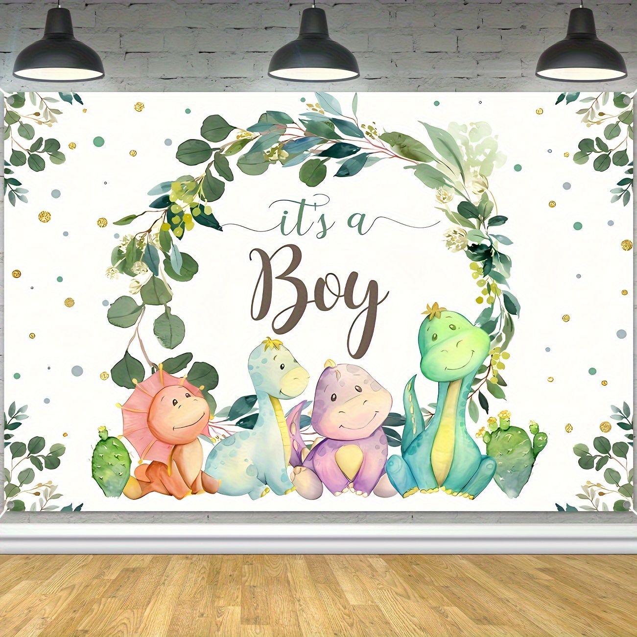 1pc its a boy backdrop baby shower cartoon dinosaur cactus and eucalyptus leaves photography background birthday party supplies banner photo booth props