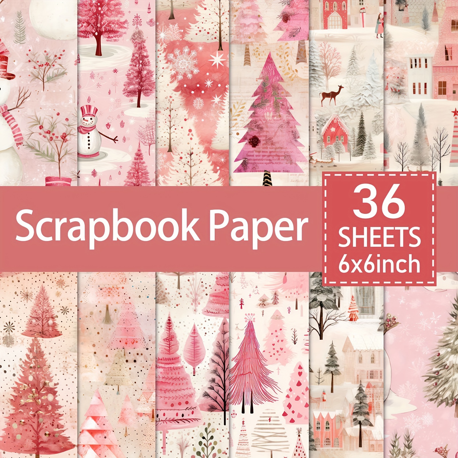 TEMU 36 Sheets Pink Cute Christmas Series Scrapbook Paper Pad - 6x6 Inch Vintage Themed Craft Cardstock With Festive For Scrapbooking, Card Making,