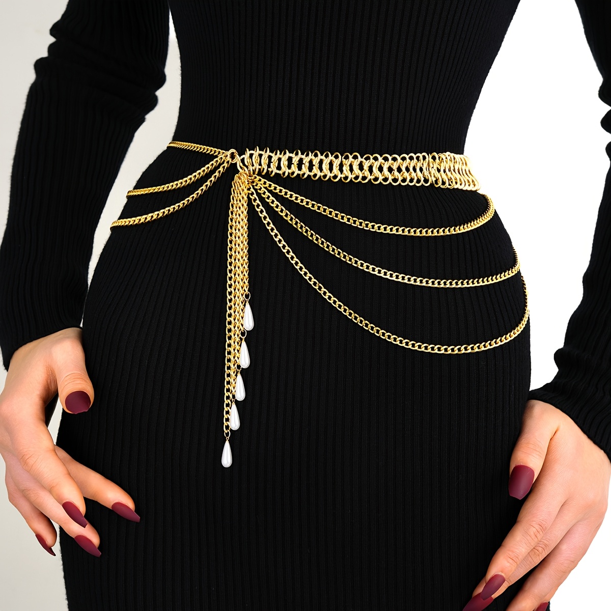 TEMU An Easygoing Layered Waist Chain In A Bohemian Style, With Pearls And Tassels, Ideal For Women's Vacations, Gifts For Dating, And Casual Party Attire