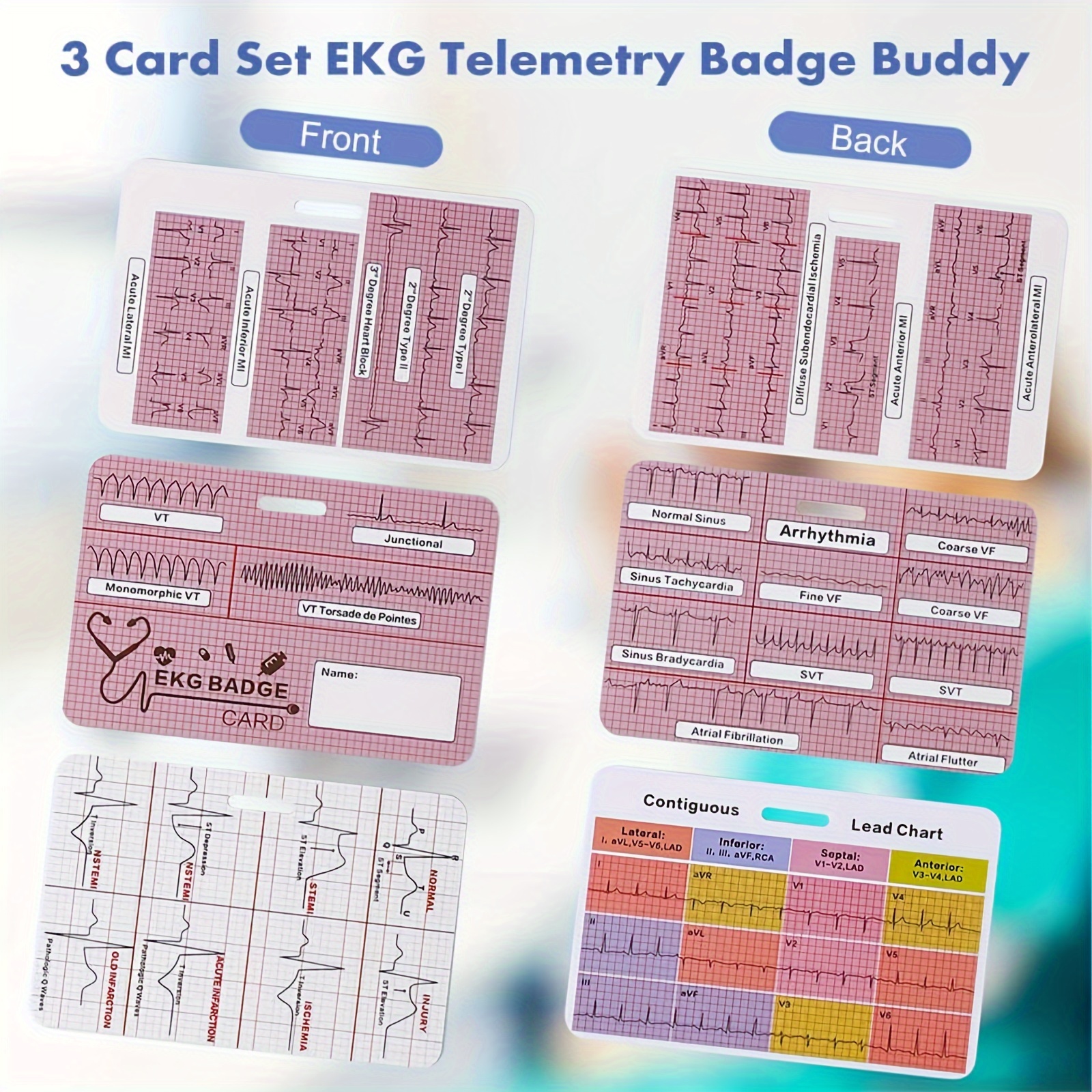 Aetius Ekg Cardiac Badge Card 3 Card Set, Stemi Badge Card Ekg ...