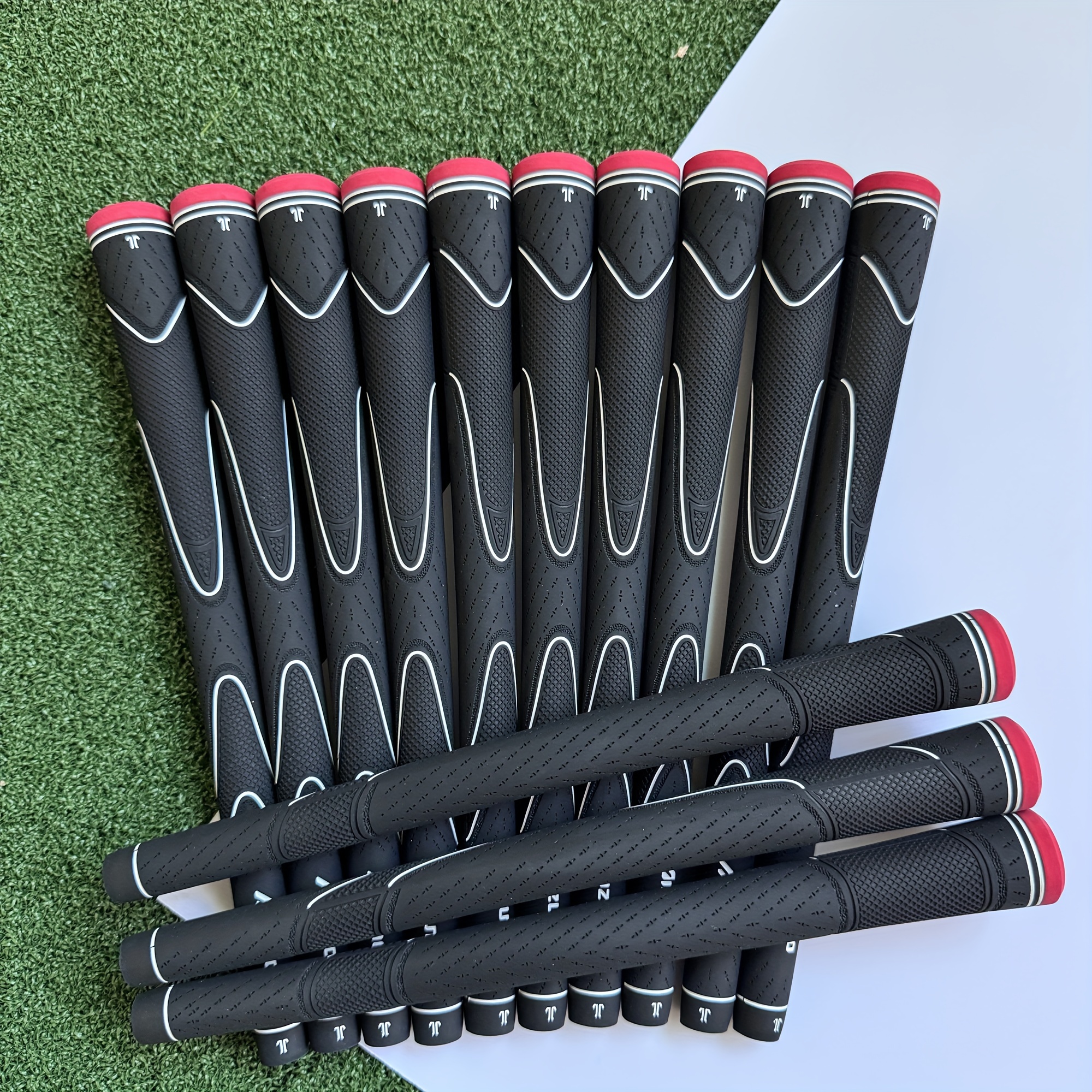 

13pcs Snipergrips Standard Rubber Golf Club Grips - Black With Red Accents, Textured Design For Grip, & Stylish, All Golfers