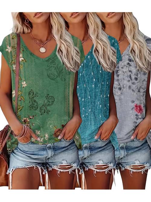 womens comfortable top 3pcs set elegant shirt fashionable v neck short sleeve t shirt