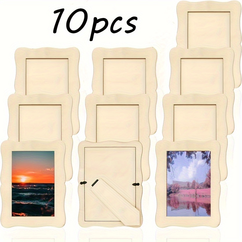 Image of 10pcs Wooden Wave Photo Frames - Handmade Diy Frames - Decorate Your Own Memories - Graduation, Mother's Day, Father's Day, And Birthday Party Gifts