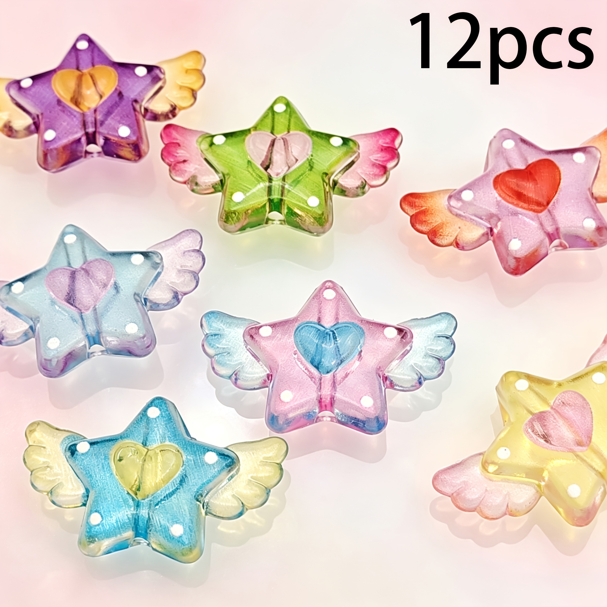 TEMU 12pcs Ailes Dégradées Translucides Étoiles Perles Matériaux d'Artisanat Ajouts de Perles Perles Stylo Perles