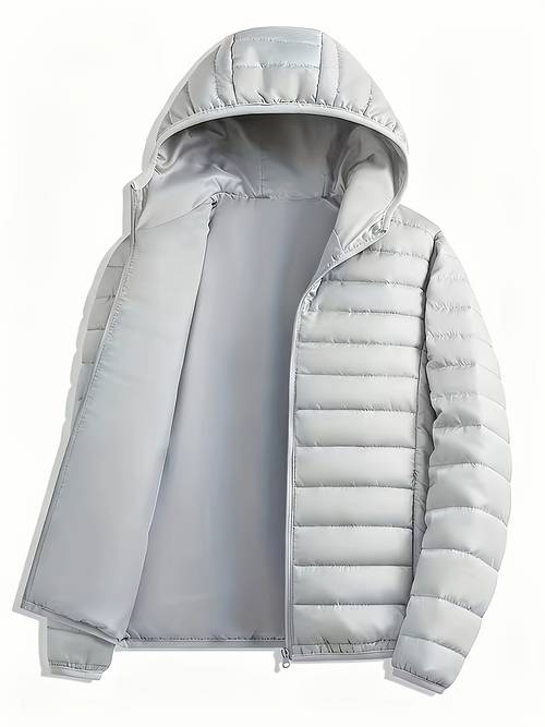 new mens hooded jacket ordinary quilted outerwear outdoor sports climbing casual long sleeve suitable for winter ribbed design full zip closure