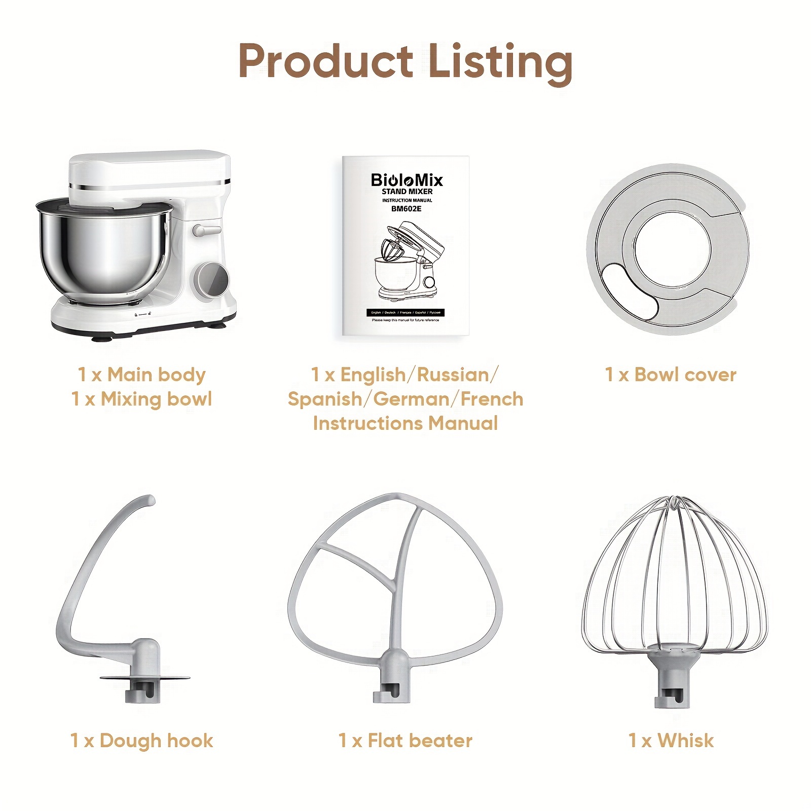 1200w electric stand mixer 5l stainless steel bowl with 11   adjustment     functions   dough hook whisk and beater touch oled display   quiet motor Product details 12