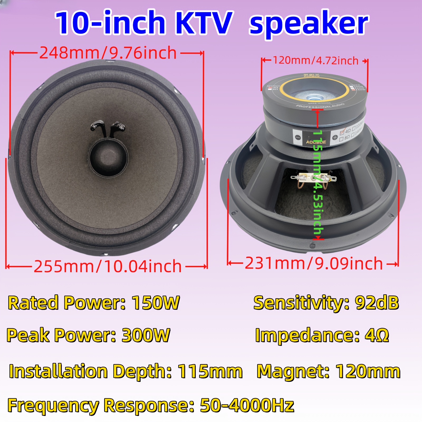 10 inch ktv speaker dual magnets 120mm diameter 150w 300w Temu