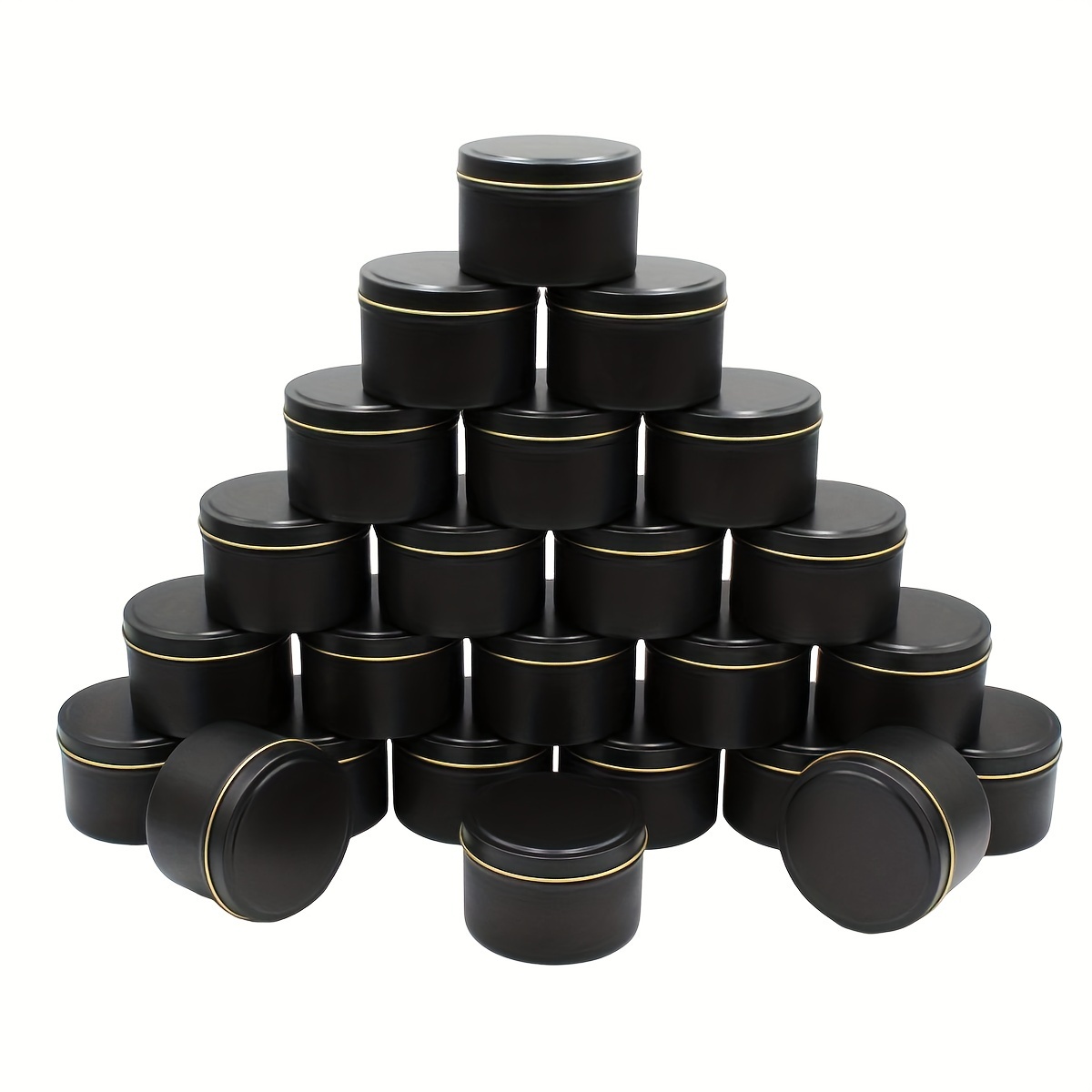 

Lot de 24 boîtes de bougies en métal noir de 4 onces avec intérieur doré - Pots à bougies en fer pour la fabrication de bougies, loisirs créatifs, rangement et plus encore