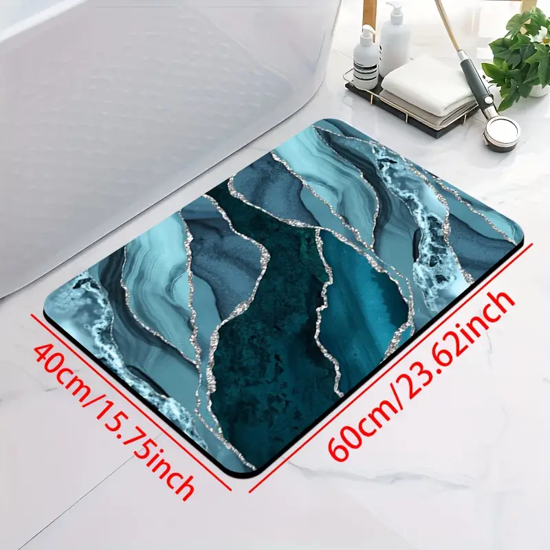 1pc diatomite bath mat with ocean blue and silvery artistic pattern print quick dry non slip absorbent floor mat soft comfortable for bathroom shower laundry room bedroom doorway rv kitchen rug bathroom rugs non slip bathtub mat bath matts for bathroom small bath mat rug bathroom doorway rug shower mat decorative floor mat geometric pattern durable rubber mat absorbent rug household rug floor rug rv owners small Product details 4