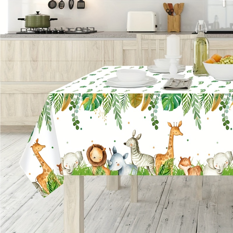 

jungle Fiesta" Safari Jungle Animals Disposable Tablecloth - Perfect For Wild 1 1st Birthday, Baby Shower & Party Decorations, Green Forest Theme Plastic Table Cover