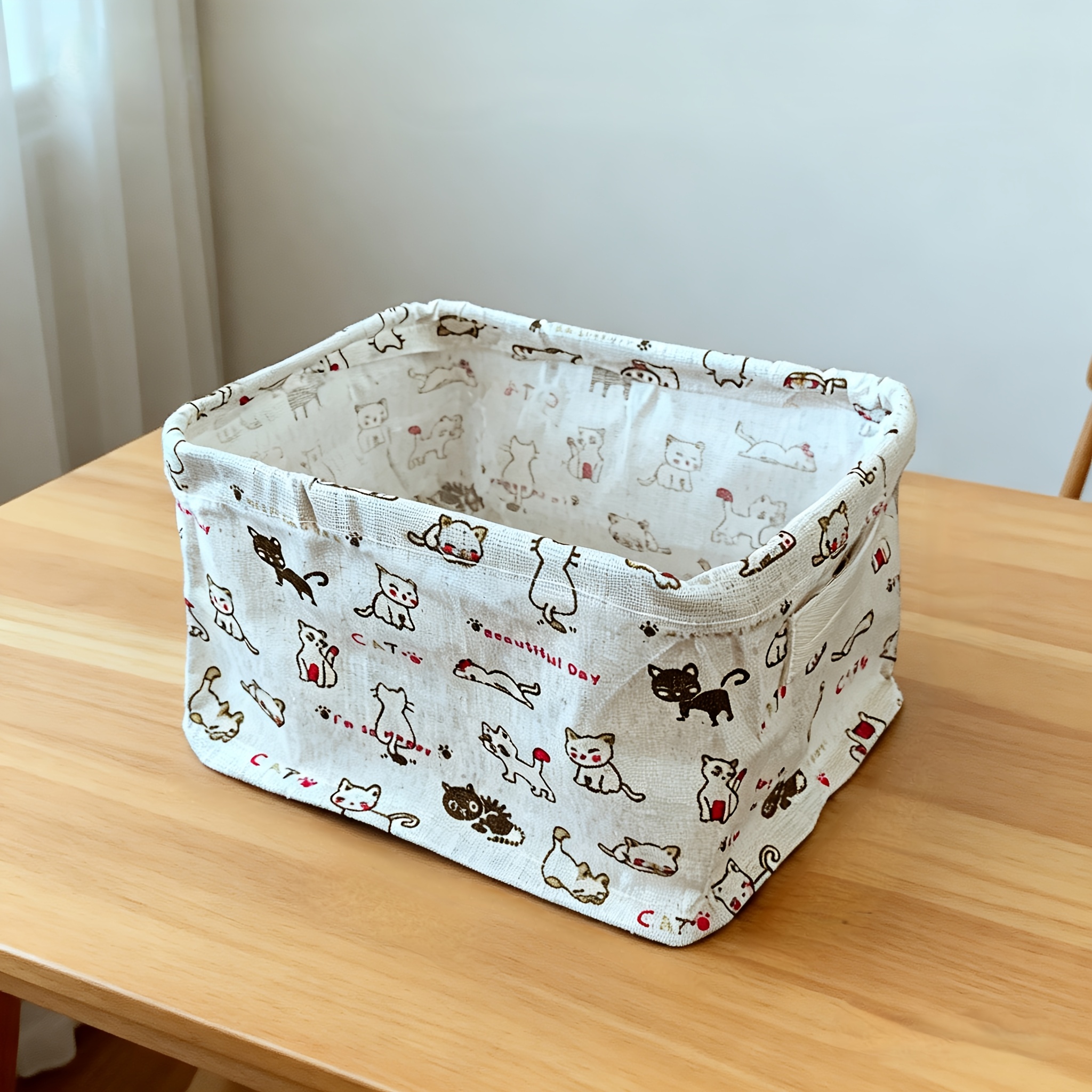TEMU . niedliche Katzen-zusammenklappbare Aufbewahrungsbox/Korb mit Deckel – geeignet zum Organisieren von Spielzeug, Kleidung, Bürobedarf – leichtes