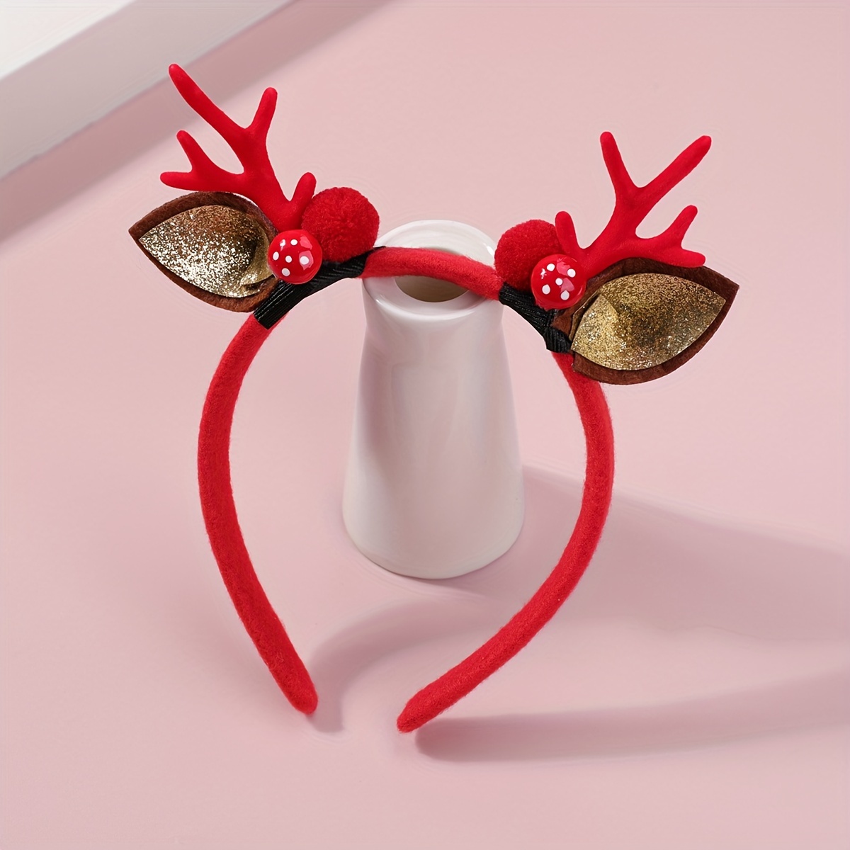 

Chic Plush Headband For Women - Cute Christmas Reindeer Ears Hair Accessory, Holiday Parties & Dress-up