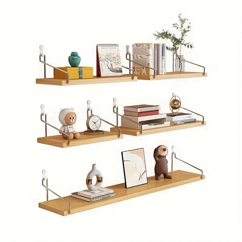 1 Stück Wandregal ohne Bohren – * Holzregal für Wohnzimmer, Schlafzimmerkopfteil, Wandmontierte Regaleinheit mit Montage, Platzsparend, Lackiert für Bücher, Deko, Elektronik (Keine Werkzeuge
