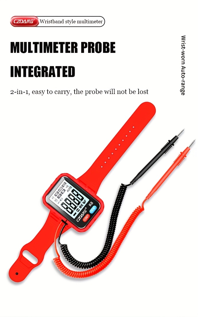 1 unidad CZDANG Multímetro Digital Tester de Muñeca - Mini Multímetro Portátil Wearable para DCV/ACV, Resistencia y Continuidad con Pantalla LCD, Recargable via USB, Diseño Compacto para Electricistas, DIY, Trabajo de Campo, Herramienta Electricista, Herramienta Moderna, Electrónicos Durables