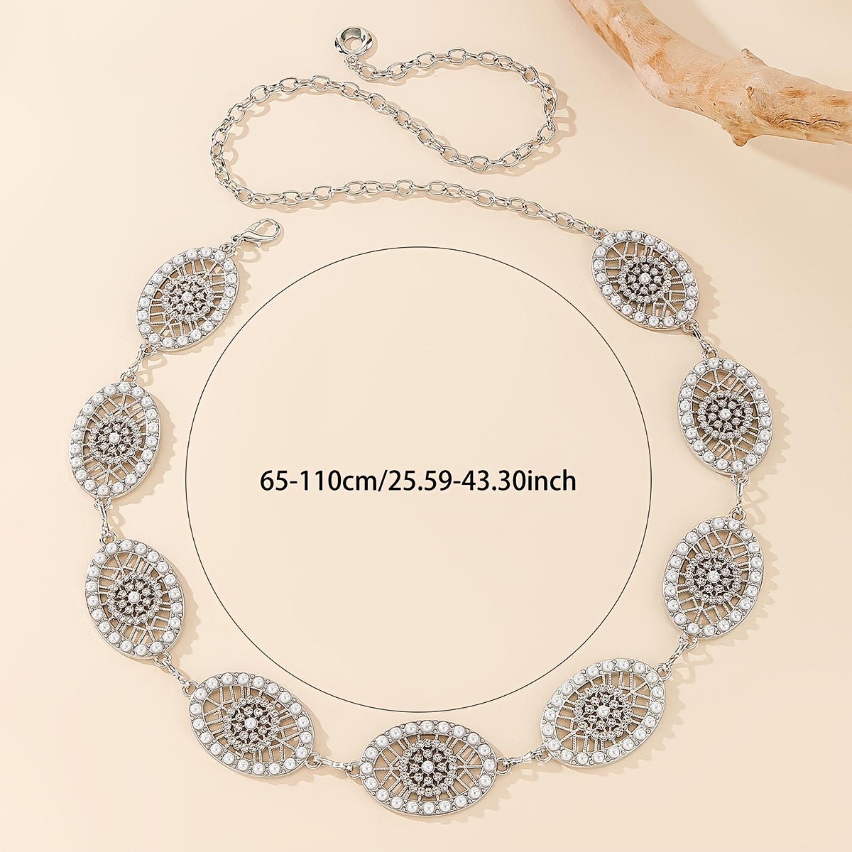 Geometric Pattern Adjustable Women's Belt with Chain