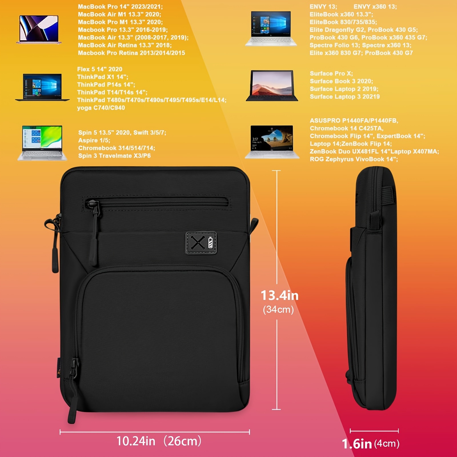 33.78-35.56 cm MacBook Air M3/M2 2024/2022, Pro 33.02cm M2, Air 34.54cm M3, Tab S8 Ultra 37.08cm, Lightweight Polyester Shoulder Bag with Strap, TSA-Compliant, Wipe Clean