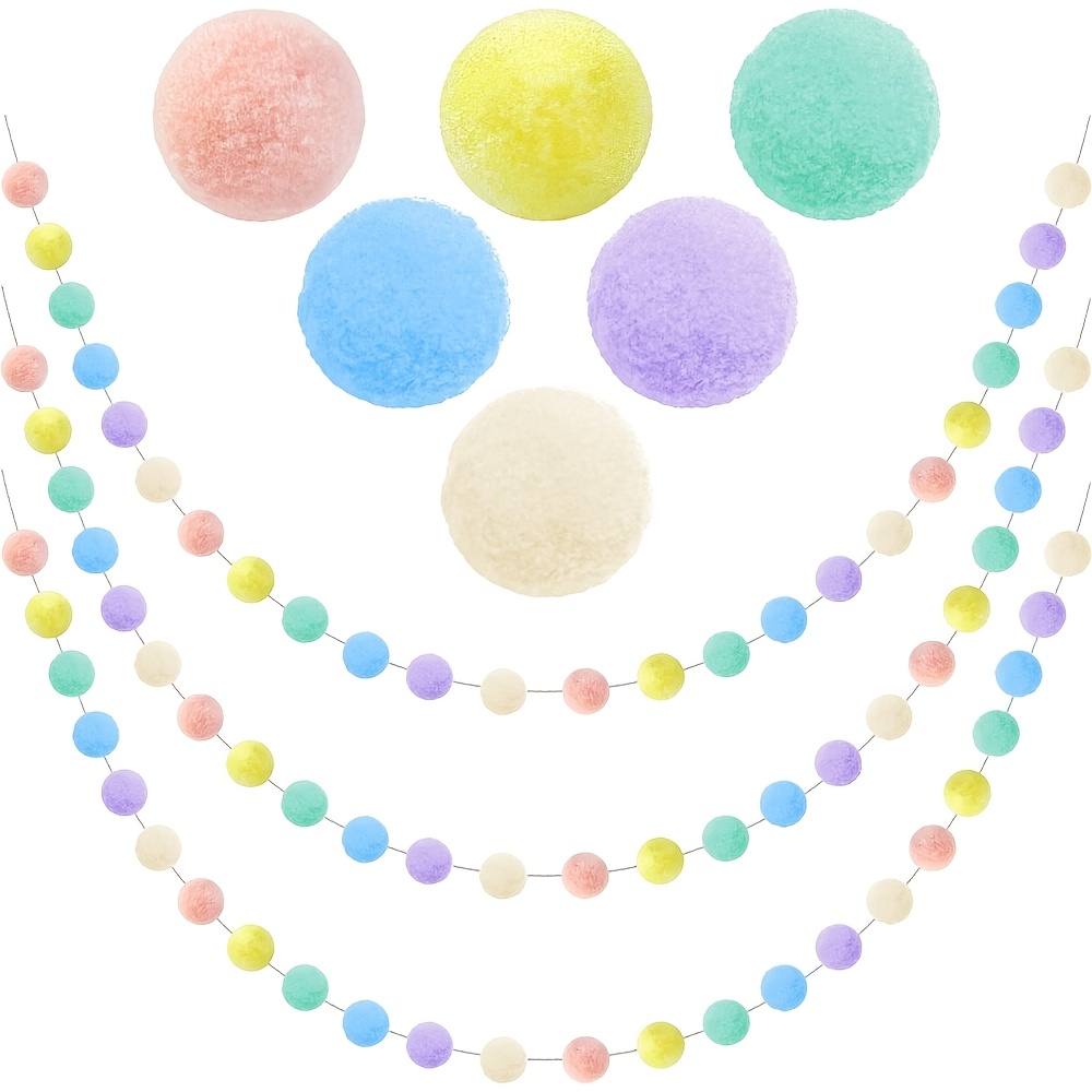 

Pastel Pom Pom Garland Set, Nylon Felt Ball Hanging Decor For Easter, Indoor Rainbow Wall & Christmas Tree Decorations, No Battery Required, Featherless, For Baby Shower, Birthday & Summer