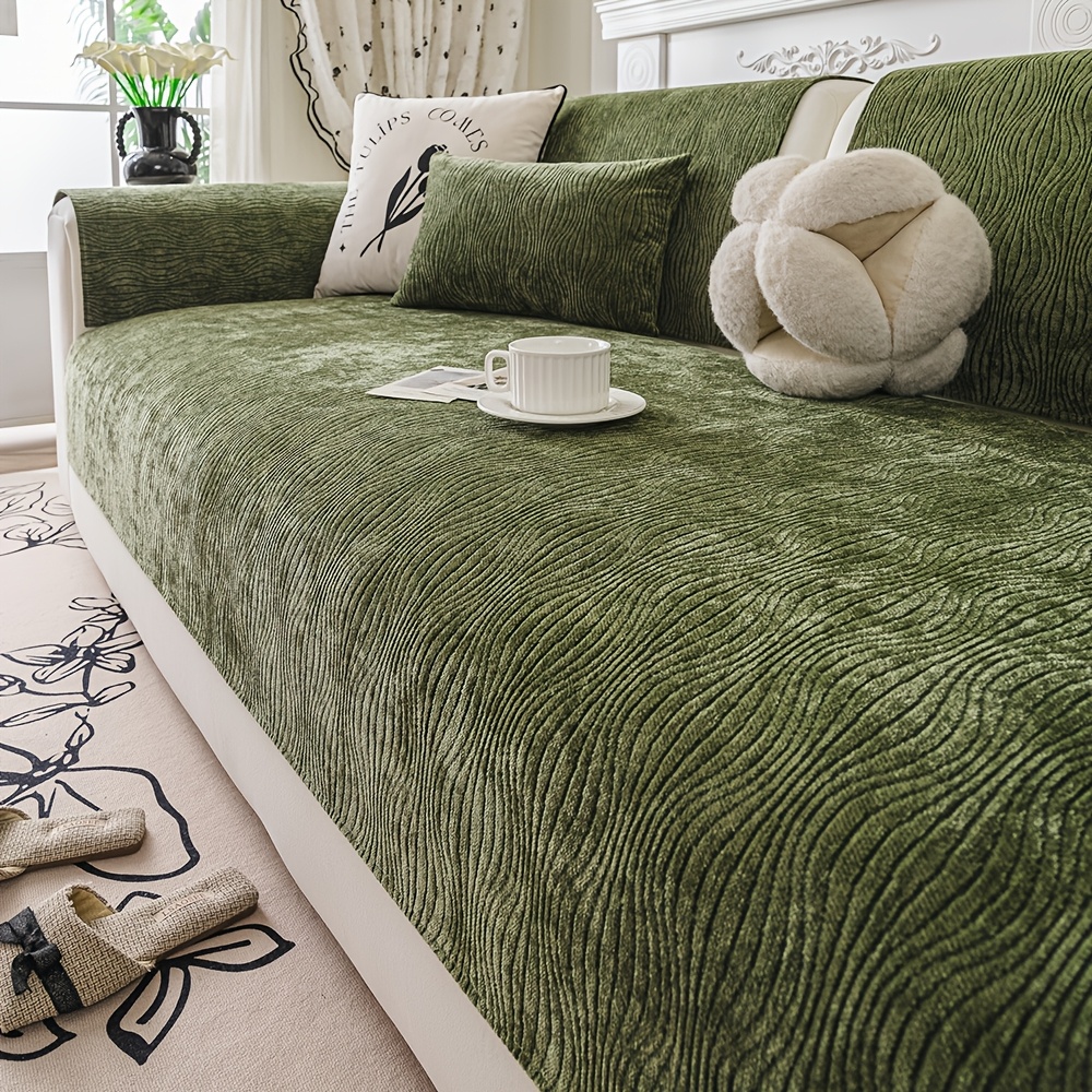 TEMU 1pc Chenille Sofa Cushion Cover Suitable For Living Room & Bedroom, Thickened Non-slip Pet-friendly Machine Washable Sofa Slipcover With Wavy