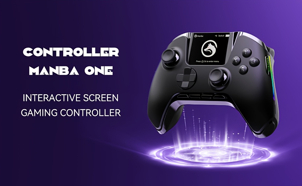 (No Drift) Interactive Screen Wireless Gaming Controller for iOS/for Switch/PC/Android/Steam Deck, Hall Effect Stick & Trigger, RGB Lighting, Remappable Buttons, 1800mAh with Charging Dock-V2 (Black). Notice Not Compatible with Xbox and PS5