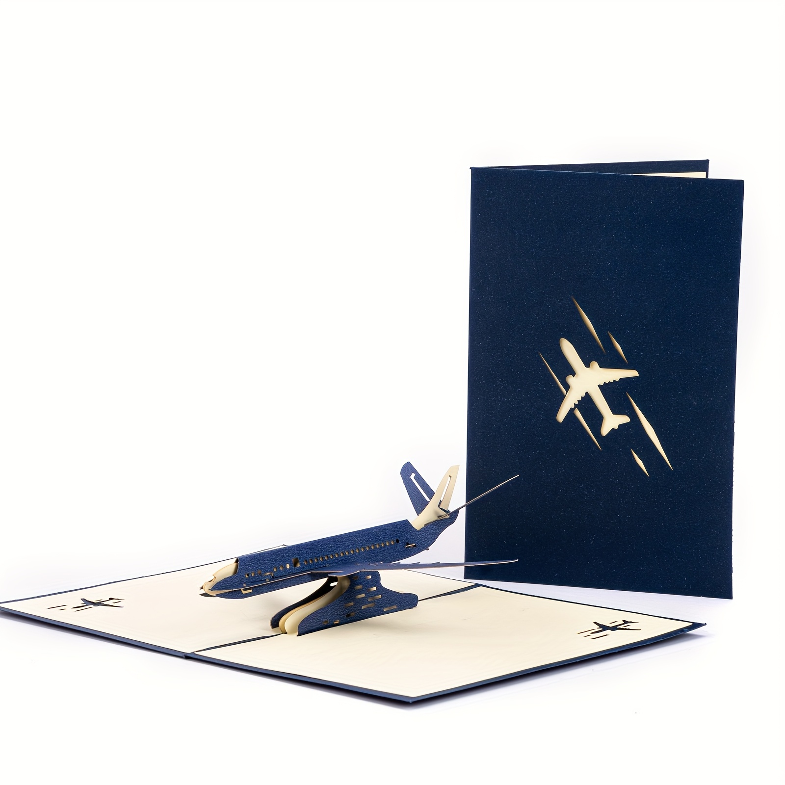 TEMU 3D Pop-Up Vliegtuig Wenskaart voor Papa - Laser-Gesneden Blauw & Gouden Ontwerp, Premium met 3D Effect, Perfect Vaderdagcadeau voor Verjaardagen