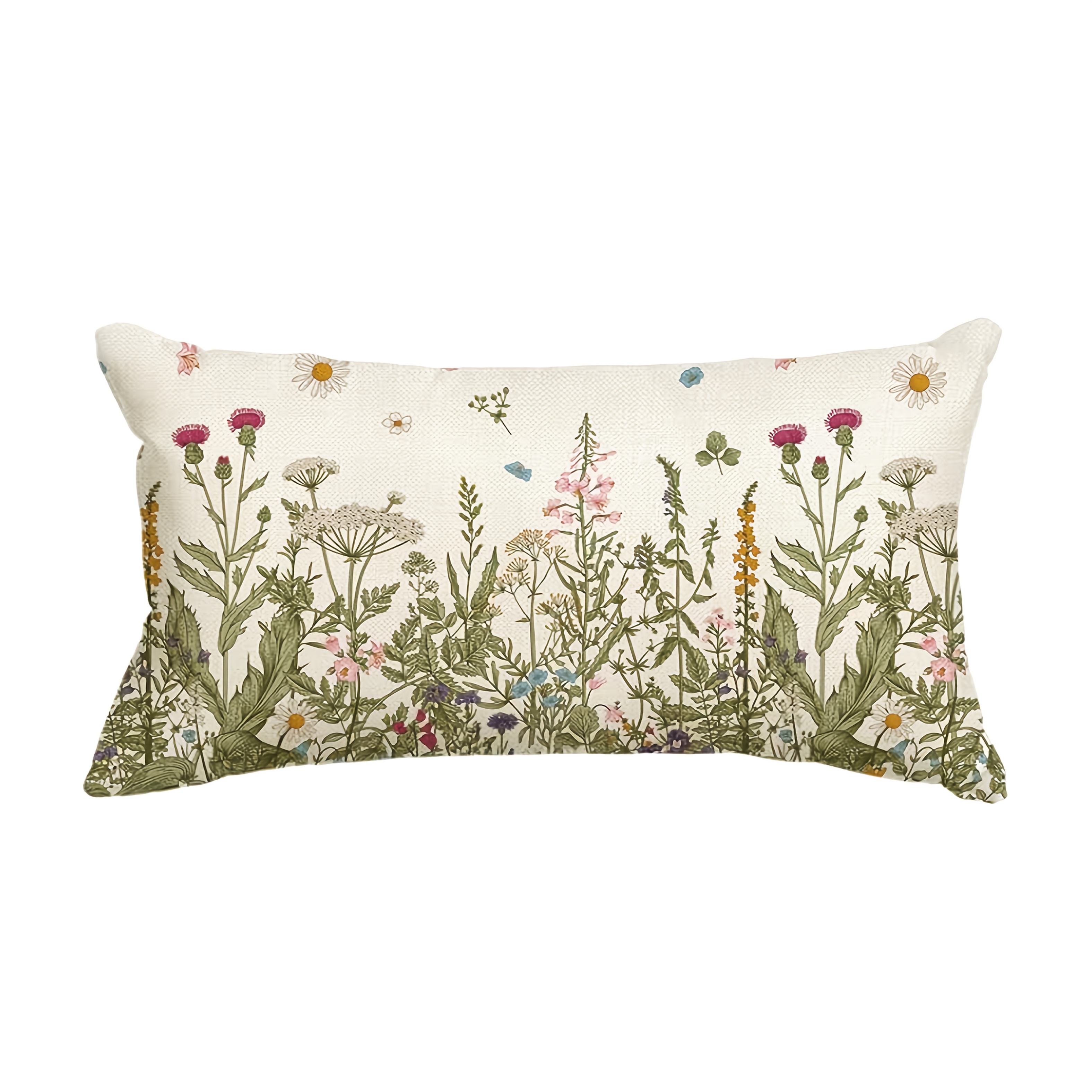 

1pc, Wildflowers Spring Throw Pillow Cover, 12 X 20 Inch, Contemporary Style, Machine Washable, Zipper Closure, Woven Polyester, Decorative Case For Room Types - Sofa Couch Decor (only Pillowcases)