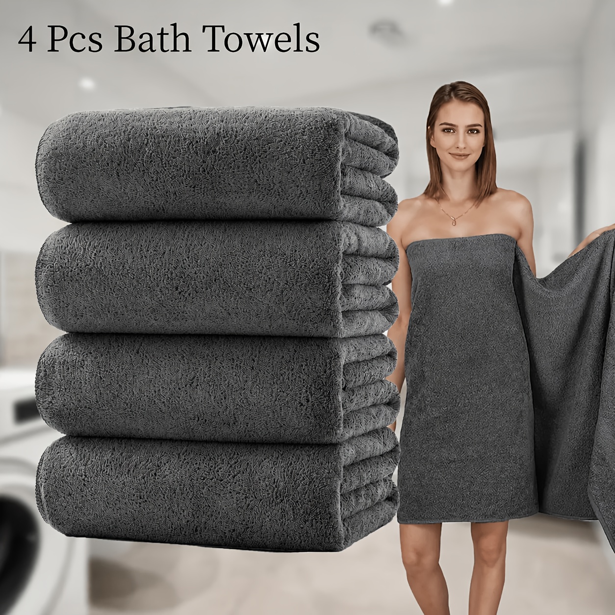Image of 4pcs Large Bath Towels Suitable For , Extra-thick Plush Microfiber & Coral Fleece Towel Set, Quick-dry Absorbent Luxury Spa Towels For Home, Beach, Gym, Travel - Machine Washable Bathing